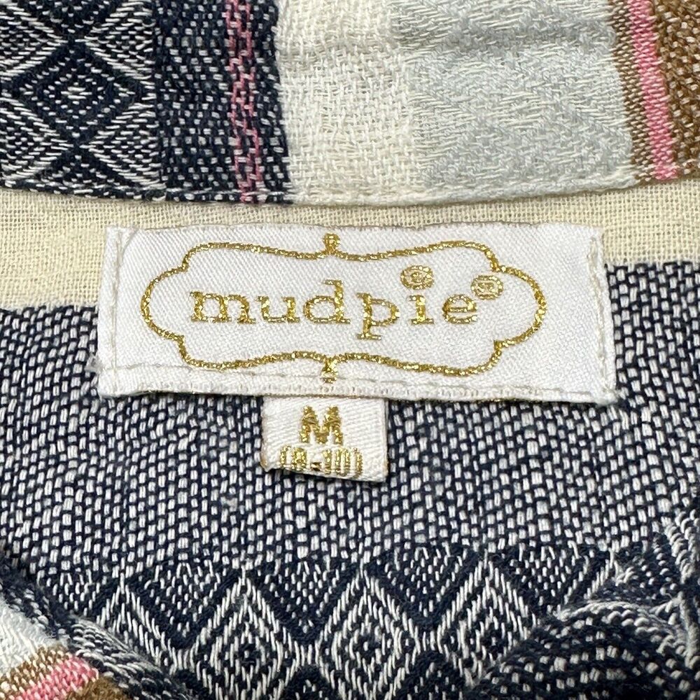 Mud Pie Women’s Medium A-Line Dress Cotton Textured Striped Collared Sleeveless - Picture 3 of 12